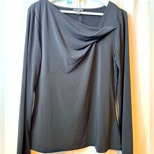 THE LIMITED - Women's STRETCH TOP Long-Sleeves Sz L - Solid BLACK